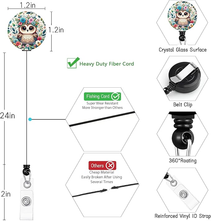 Teacher Lanyards for ID Badges, Owl Badge Holder Retractable Lanyard Name Tags Vertical Card Holder, Detachable Lanyard Badge Reel Retractable, Nurse Workers Women Office Gifts