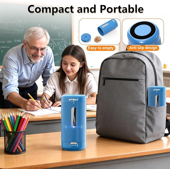 AFMAT Electric Pencil Sharpener, Fully Automatic Pencil Sharpener, Auto in & Out, Rechargeable Hands-Free Sharpeners for Jumbo & Colored Pencils (6.5-12mm), Portable for Home/Classroom/Office PSC2