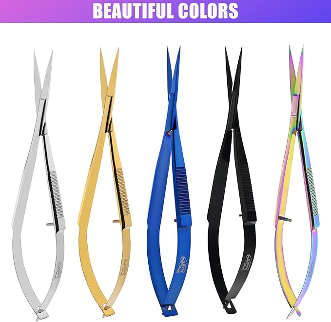 Cross Edge Spring Scissors 5 Inch straight Stainless Steel Precision Eyebrow & Eyelash Shaping & Trimming Scissor, Snips Squeeze, Embroidery, Knitting Micro Tip Craft Scissors (Silver)