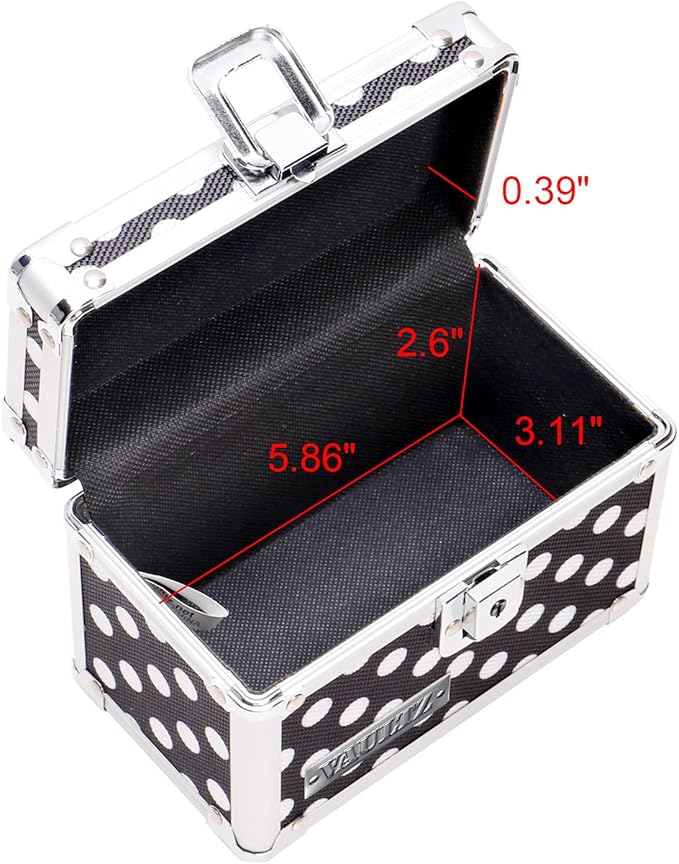 Vaultz Locking Index Card File Box with Flip Top, Holds 350 3x5 Cards, Black & White Polka Dot (VZ03715)