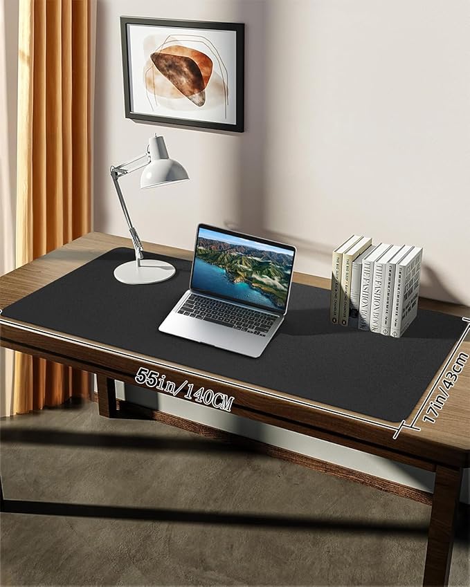 Extra Large Desk mat, Leather Desk Pad Protector,Office Desk Mat,Mouse Pad, Non-Slip Desk Blotter, Laptop Desk Pad, Waterproof Desk Writing Pad for Office&Home (Black, 55" x 17")