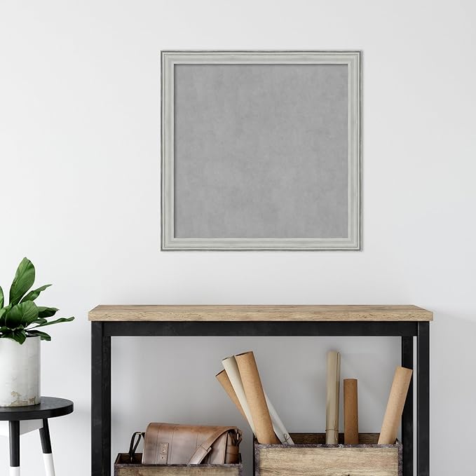 Amanti Art Silver Framed Magnetic Board 27x27 Medium Vision Board for use with Magnets, 100% Metal Sheet to Display Items as Office Decor or for Home Organization in mudroom, Kitchen or Kids Room