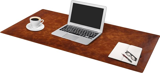 Node Leather Calfskin Leather Desk Pad – Executive Office Desk Mat with Non-Slip Bottom – Smooth Surface for Mouse & Keyboard – Wide Desk Protector 15 3/4" x 38" – Real Leather Desk Blotter