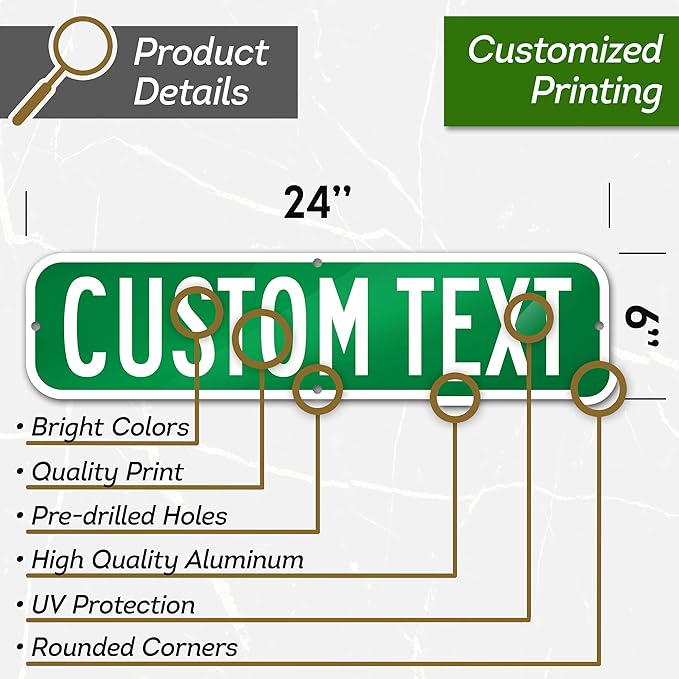 Custom Street Sign, Road/Address Sign, 8 Colors, Reflective Option, Mounting Options, 6x24 Inch, Thick Rust-Free AlumaBond, USA Made by My Sign Center, (Classic)
