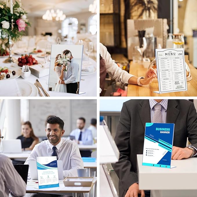 12 Pack Slanted Back Acrylic Sign Holders 4x6 for Business & Store, Tabletop Vertical Sign Holder with Anti-Slip Pads Clear Display Stand, for Menus Flyer Documents Office Restaurants Party Decoration