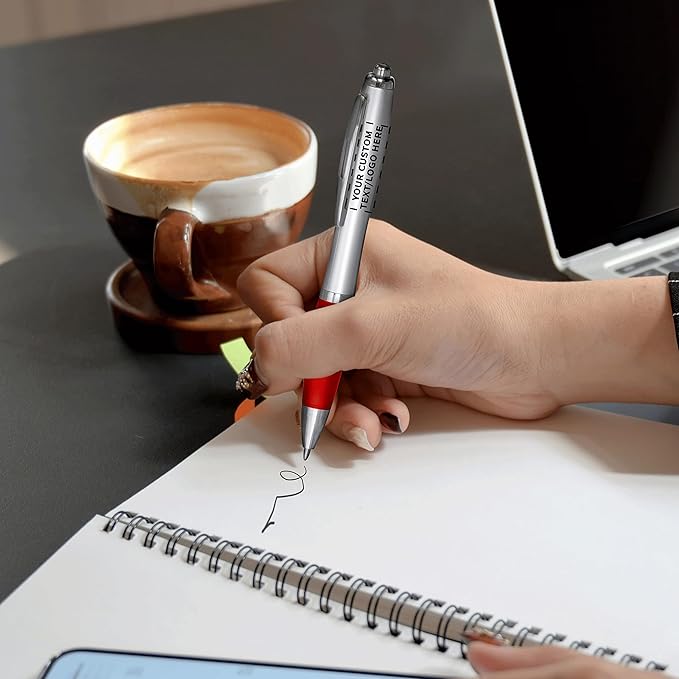 DISCOUNT PROMOS Personalized Ballpoint Pens With Rubber Grip, 10 pack Customizable Ergonomic Click-to-Write Custom Writing Pens for School with Black Ink, Red