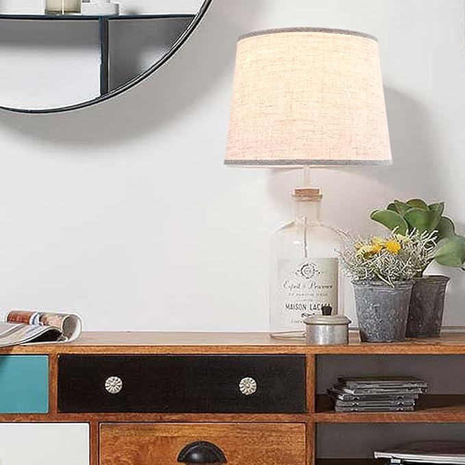 GO&SO Set of 2 Beige Drum Lamp Shades -11" Top x 13" Bottom x 10" High (Spider) -Oatmeal Linen Texture Lampshades for Table Lamps & Bedside Lamps -Farmhouse Style Replacement Lamp Shade -Easy Assembly
