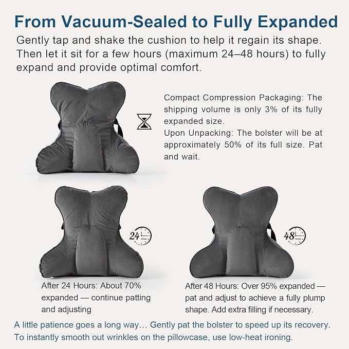 Ailuteie Lumbar Support Pillow(Pat. Pend) – Ergonomic Multi-Zone Back Cushion for Lower Back Pain Relief, Ideal for Office Chair, Car Seat & Home Reading,Steel Gray