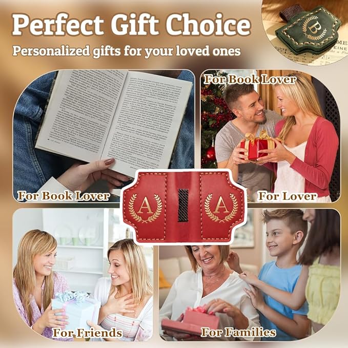 Personalized Mark Bookmark with Pen Holder, Leather Magnetic Book Marker 26 Letters,Custom Initials Page Marks, Gifts for Book Lovers Readers Men Women (Coffee, U)