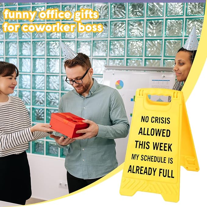 Funny Office Desk Accessories,(No Crisis Allowed This Week)Office Cubicle Decor,Desk Decor,Phone Holder Mirror Acrylic Table Signs, Team Gag Gifts for Coworker Employee Boss Lady Leader Director HR