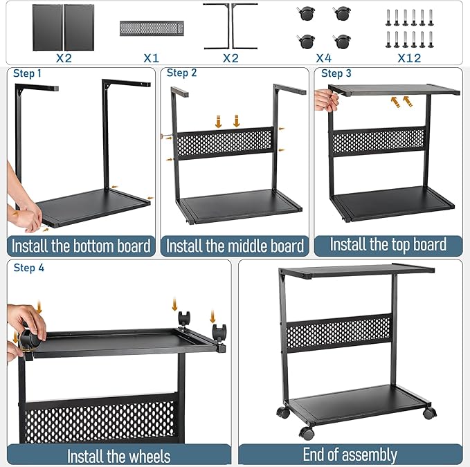 Bfttlity Large PC Stand Computer Tower Stand 2-Tier Metal CPU Holder with Locking Caster Wheels Suitable for Most PC (Black,XL)