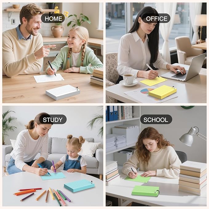 4 x 6 Inch Colored Index Cards, 160 Count Lined Flash Cards with Ring for Back to School, Ruled and Blank Note Cards for Office Supply, Portable Colorful Study Flashcards for Home and School