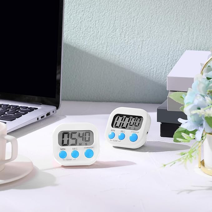 Weewooday 12 Pcs Digital Kitchen Magnetic Timer Bulk Classroom Count up Countdown Timer Large Digits Egg Loud Alarm Cute Desk Stopwatch for Teacher Kids Cooking Office(White,Stylish Style)