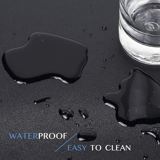 K KNODEL Desk Mat, Blotter, Dual-Sided Office Desk Pad, Waterproof Desk Mat for Desktop, Desk Blotters, PVC Leather Pad Protector (Black, 35.4" x 17")