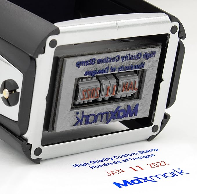 MaxMark Heavy Duty Date Stamp with 4-Line Custom Text, Self Inking Date Stamp - 2160 - Choose from Many Font and Color Options