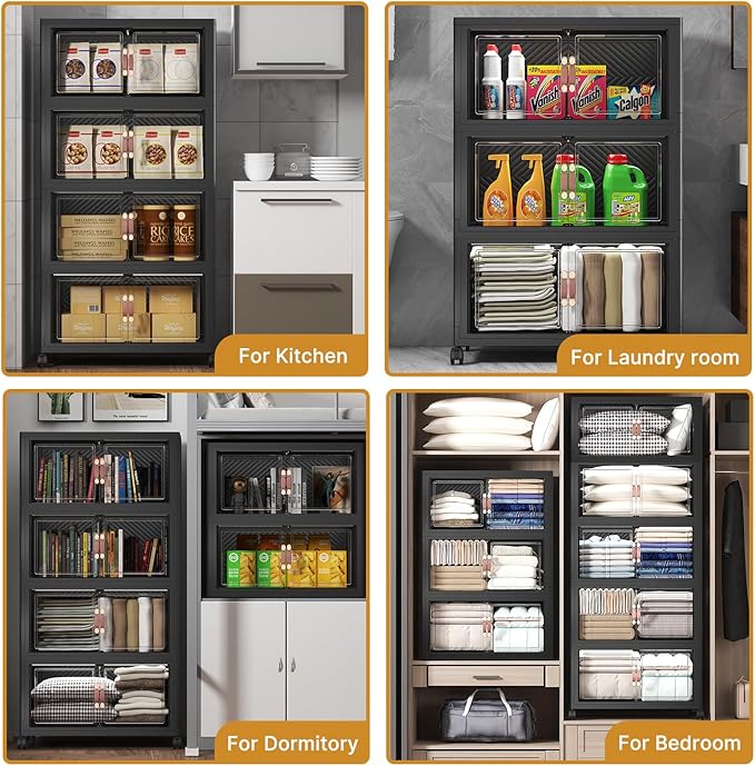 UAMFURI Extra Large Stackable Storage Bins with Lids & Wheels & Door, 672QT-112QT/28GAL*6Pack Foldable Collapsible Closet Organizers, Plastic containers drawers for bedroom Dorm