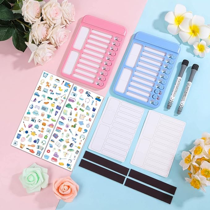 Audab 2Pcs Dry Erase Chore Chart for Kids, Magnetic Checklist Board, My Chores Slider Chart to Do List Board, Routine Chart Schedule Board Task Tracker for Home Refrigerator, Wall, Desk (Blue & Pink)