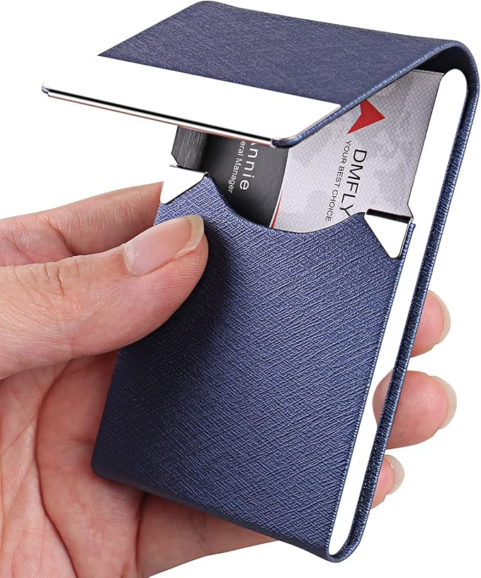 DMFLY Professional Business Card Holder, Pocket Business Card Case for Women & Men, PU Leather Multi Card Case, Credit Card Wallet, Name Card Holder with Magnetic Closure, Blue-gs