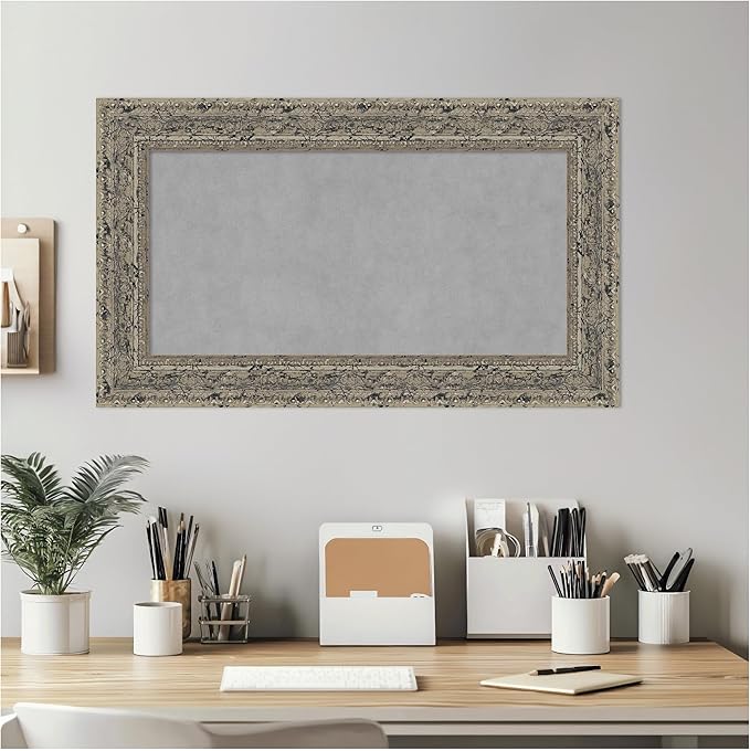 Amanti Art Silver Framed Magnetic Board 17x29 Small Vision Board for use with Magnets, 100% Metal Sheet to Display Items as Office Decor or for Home Organization in mudroom, Kitchen or Kids Room