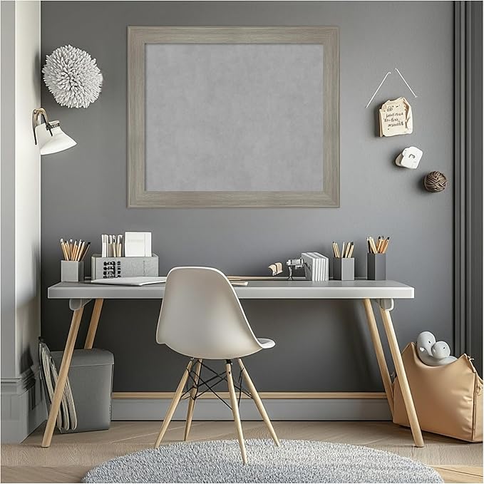 Amanti Art Grey Framed Magnetic Board 24x28 Medium Vision Board for use with Magnets, 100% Metal Sheet to Display Items as Office Decor or for Home Organization in mudroom, Kitchen or Kids Room