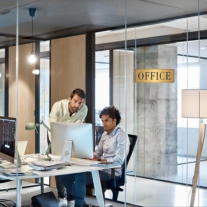 The Office Sign for Home and Business Door,Self-Adhesive Waterproof and Fade-Resistant Brushed Gold Office Sticker for House,Business,Door, Window