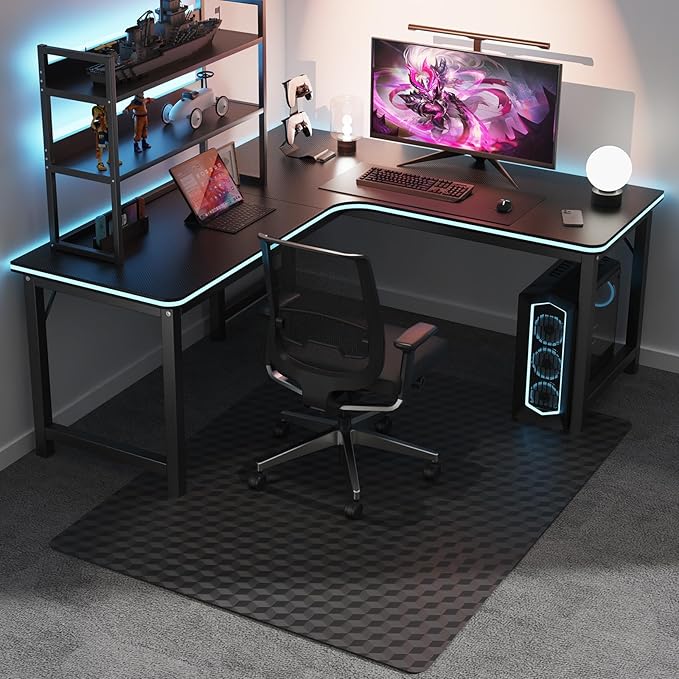 SALLOUS Chair Mat for Carpet 36" x 48" - 3D Geometric Chair Mat for Carpeted Floors, Heavy-Duty Carpet Protector Computer Desk Mat with Grips, Non-Slip Vinyl Floor Mat for Home Office, Black