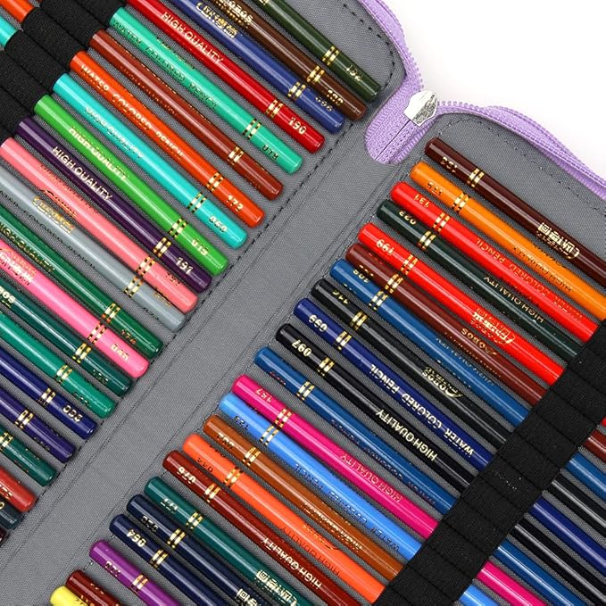 Vomgomfom Colored Pencil Case - 252 Slot Pencil Holder with Zipper Closure Deluxe PU Leather Large Capacity Case for Watercolor Pens or Markers, Artist Organizer (Purple)