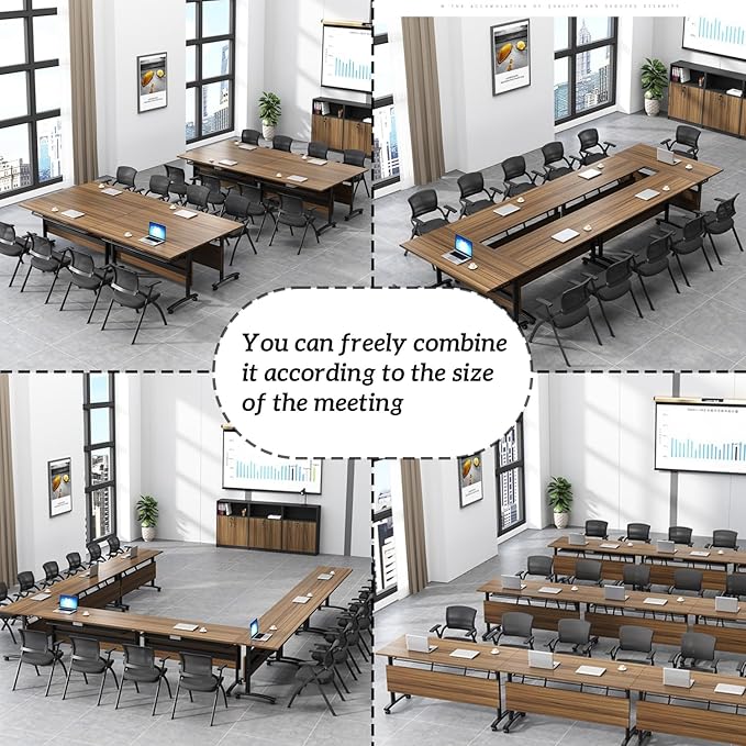 Folding Conference Table On Wheels Conference Room Table,Flip Top Mobile Office Training Table,Foldable Conference Training Senimar Room Tables,Rolling Meeting Table With Silent Wheels(6pack47in) 