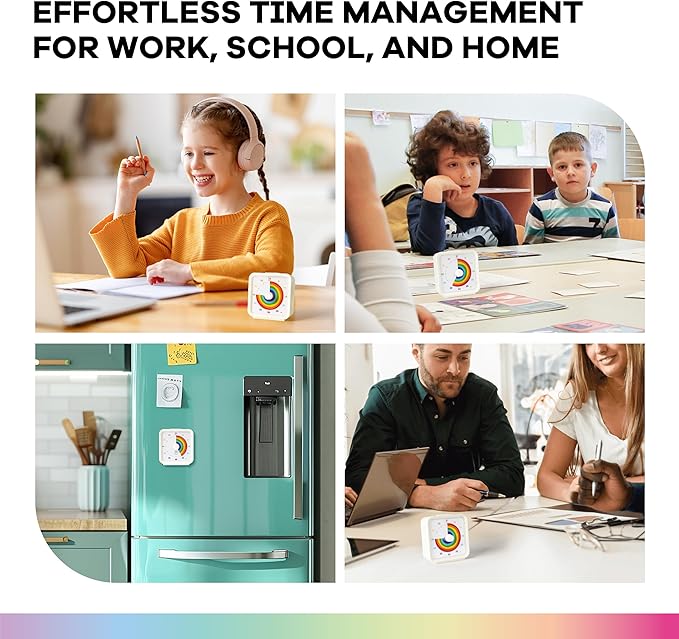 TWENTY5 SEVEN Countdown Timer, 60 Minute 1 Hour Silent Visual Timer, Magnetic Classroom Teaching Tool Office Meeting, Countdown Clock for Kids Time Management, Rainbow