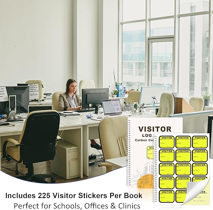2 Pack of Visitor Badges Registry Log with Carbon Copy Protecting Privacy Pages Visitor Stickers 8.5x11 Inch Visitor Log Book School Church Business Pass Guest Book - 450 Badges 60 Memo Pages (2)