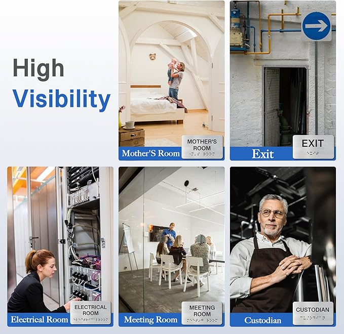 Storage Room Signs with Raised Text & Grade 2 Braille, Brushed Aluminum/Silver Finish Easy Install with Double-Sided Tape, ADA Compliant Storage Room Door Sign for Businesses & Offices