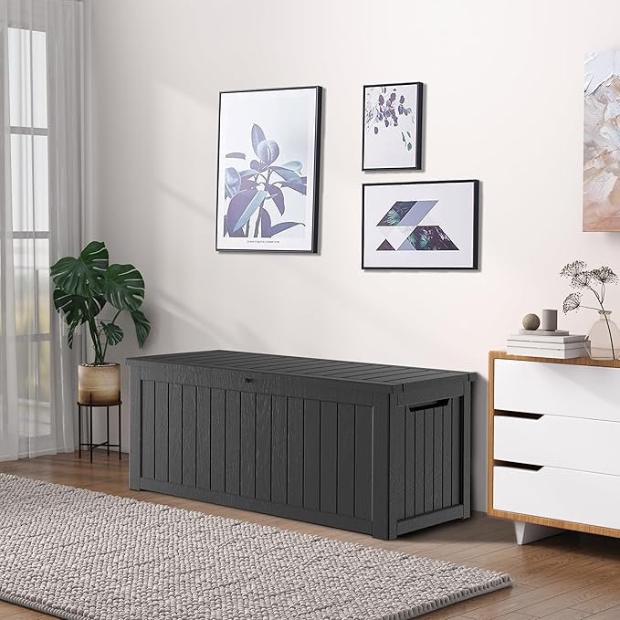 Yardgrace Heavy-Duty 270 Gallon Waterproof Deck Storage Box, Outdoor Storage for Garden & Patio, Lockable Resin Storage Chest for Pool Accessories, UV-Resistant, Onyx Black