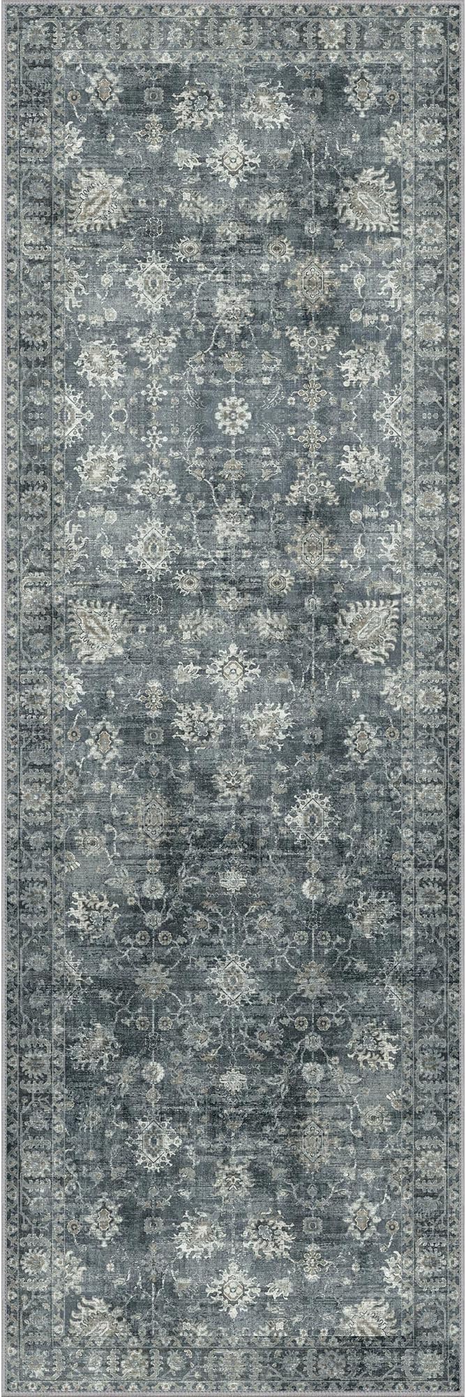 GENIMO Runner Rug 2x6 Non Slip Machine Washable Vintage Hallway Runner Rug, Low Pile Lightweight Rugs for Entryway, Hallway, Kitchen and Corridor, Ashen Taupe
