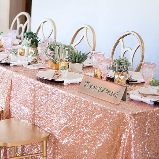 2 Pack Small Reserved Table Signs for Restaurants,Dinner Parties,Banquets,Events,Stainless Steel Table Tent Place Signs,10 Year’s Use,Etched Design,Double Sided View,4.7x1.9 In,(Vintage Yellow)