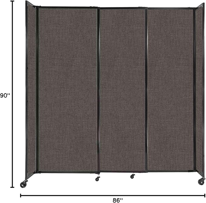 Versare Straightwall Sliding Portable Wall Partition | Freestanding Office Dividers | Locking Wheels | Temporary Room Separator | 7'2" Wide x 7'6" Tall Mocha Fabric Panels
