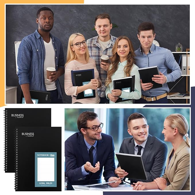 Resurhang 8 Pack Wirebound Business Notebook Legal Ruled Spiral Notebook 6-5/8" x 9-1/2" 80 Sheets Per Pad Professional Journal for Office Journal Planner Work Meeting Men Women(Blue)