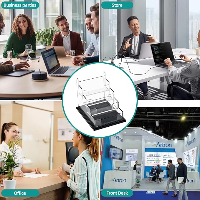 PecMuikee Business Card Holder for Desk,Acrylic Business Card Display Stand,Multiple Business Card Holders for Office, Exhibition, Home, Restaurant 4 Slot 1pcs Tier