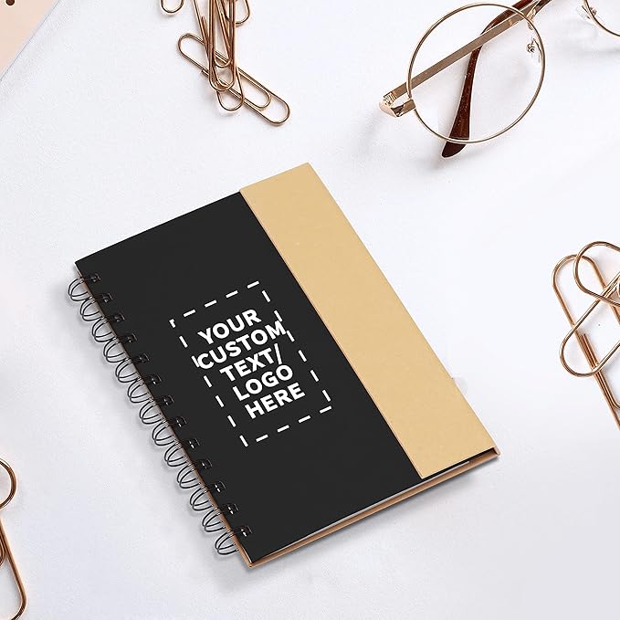 DISCOUNT PROMOS Custom Eco-Friendly Spiral Notebooks with Pens – Set of 100, Perfect for Mother’s Day Gift – Bulk Pack for School, Office, or Home – Black