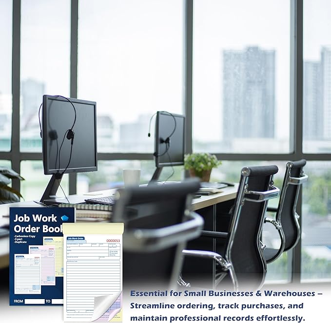 150 Sets Job Work Order Form Book 3 Part Carbonless Work Order Invoice Book 5.5 x 8.3 inch Job Order Forms with Numbers and Tear Off Top with Hard Backing for Business Service (3)