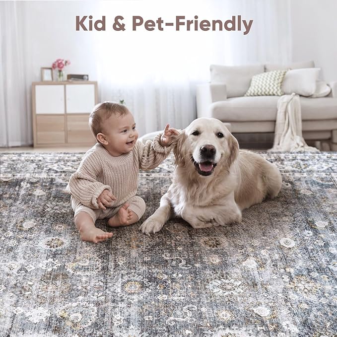 Rugcomf Washable Kitchen Runner 2'7"x12' - Long Hallway Runner Rug Non Slip, Boho Carpet for Hallways, Entryway, Hall, Bathroom - Grey