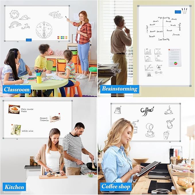 White Board Dry Erase Whiteboard for Wall 72x40 Aluminum Presentation Magnetic Whiteboards with Long Pen Tray, 12 Magnets, 3 Markers & 1 Eraser