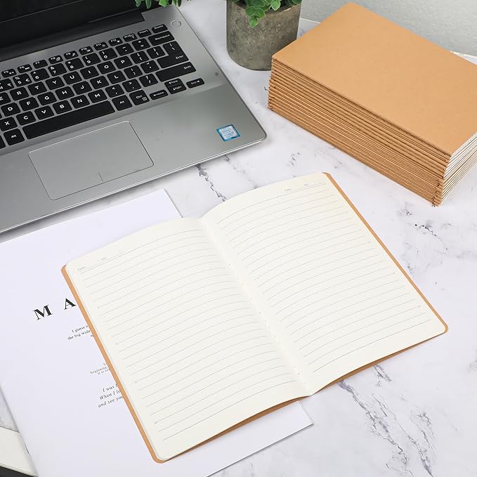 miikoul 12 Pack A5 Kraft Paper Notebook Lined Journal Bulk, 8.3 X 5.5 Inch, 60 Pages/30 Sheets, 80gsm, Travel Notebook Notepad for Adult, Students, Gift, Office, Back to School Supplies