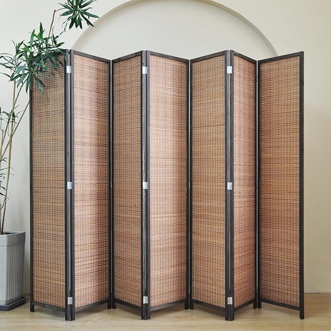 Furnnylane 7 Panel Bamboo Room Divider - Folding Screen for Room Separation, 67" H x 107.5" W
