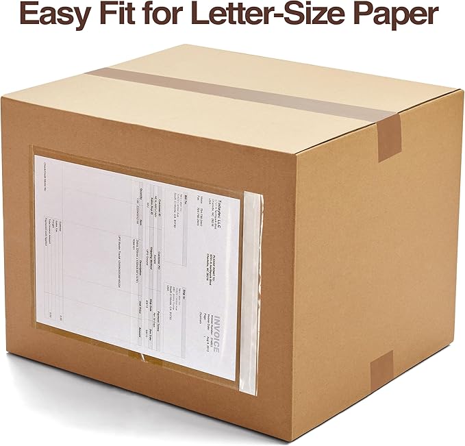 9.5x12 Shipping Label Sleeves 100 Pack Strong Adhesive Back for Secure Package Labelling, Protects Documents with Packing Slip Pouches Packing Sleeves for Mailing and Packaging -WaterProof and Durable