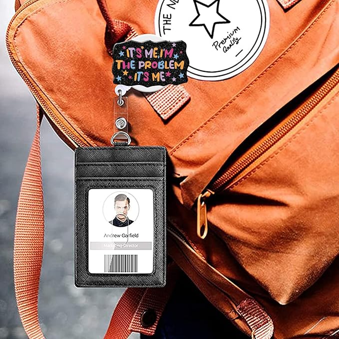 Badge Reel Retractable with ID Clip Badge Reel Holder Funny Acrylic Badge Accessories for Nurse Office Worker Teacher Students Woman Men