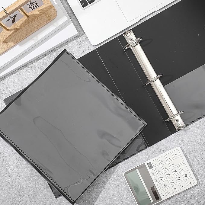 Henoyso 12 Pcs 3 Ring 1 Inch Binders Fits 8.5 x 11 Inch Letter Size Paper, Plastic Black Flexible Binders with View Cover and 2 Pockets, 175 Sheets Capacity for Office School