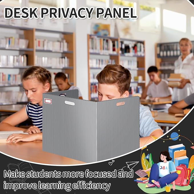 24 Pcs Desk Dividers for Students 14 × 17.5 × 14 Inch Plastic Durable and Waterproof Privacy Folders Shields Test Dividers with Classroom Privacy Boards for School Study Teacher Supplies (Gray)