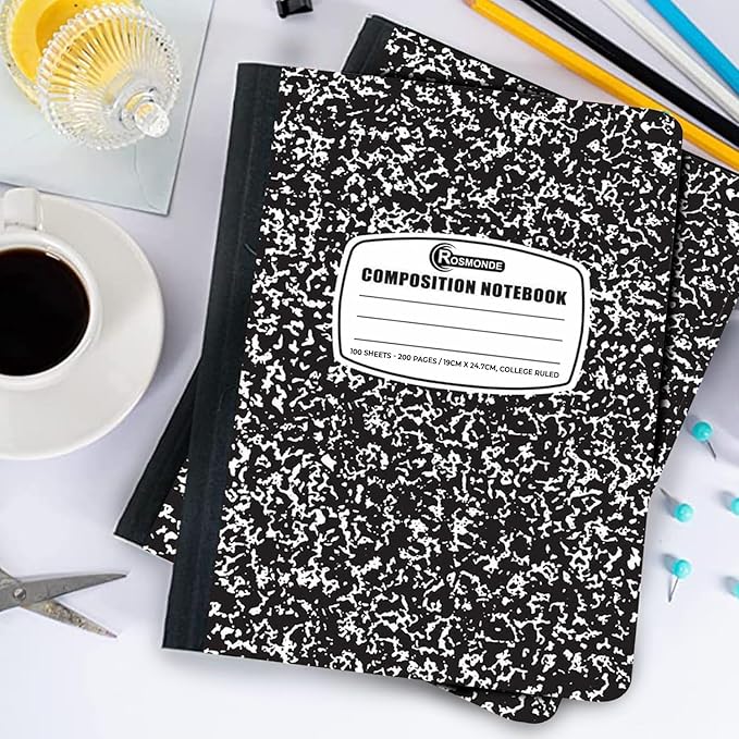 Rosmonde 5000 Pack (Pallet) Composition Notebooks Bulk, College Ruled, 200 Pages (100 Sheets), 9-3/4 x 7-1/2, Bulk Supplies for School Districts, Black Marble Notebook, 4-7 Days Transit
