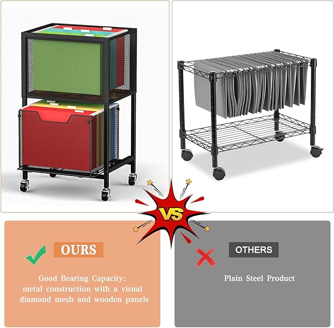 Tiaoheka Rolling File Cart, Mobile File Cabinet with Wheels Hanging Files, Hanging File Organizer Fit Letter/Legal Size Beside Under Desk for Office, Home(Patent Pending)