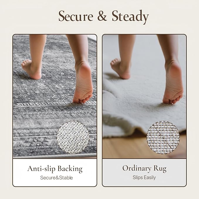 GENIMO 6x9 Area Rugs for Living Room, Machine Washable Non Slip Rugs, Low Pile Lightweight Print Rug for Bedroom, Dining Room, Home Office, Vintage Grey